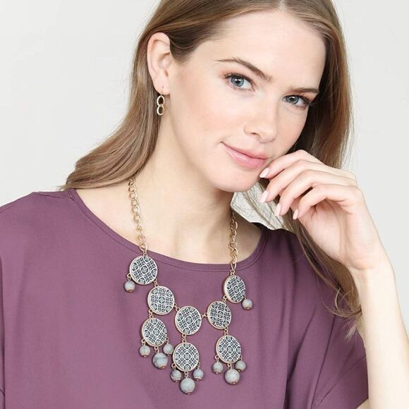 Gold and Natural Stone Boho Chunky Bubble Necklace - Picture 4 of 4